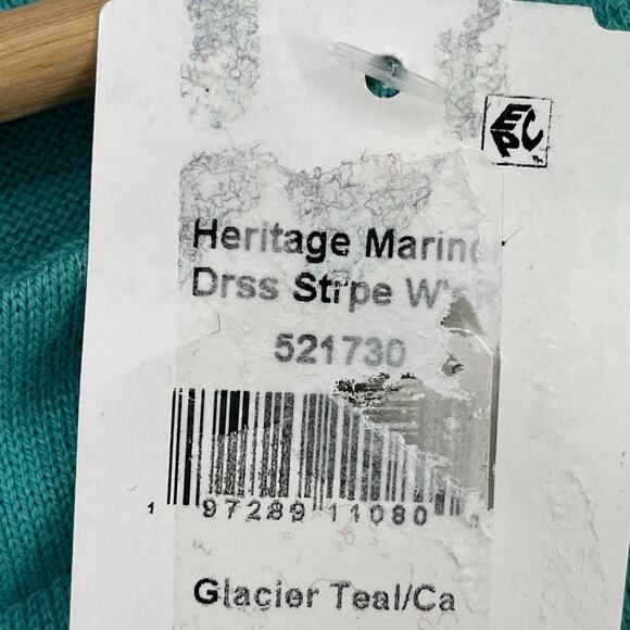 L.L. Bean Heritage Mariner Dress Womens Size M Glacier Teal Blue Stripe Cotton - Picture 6 of 7